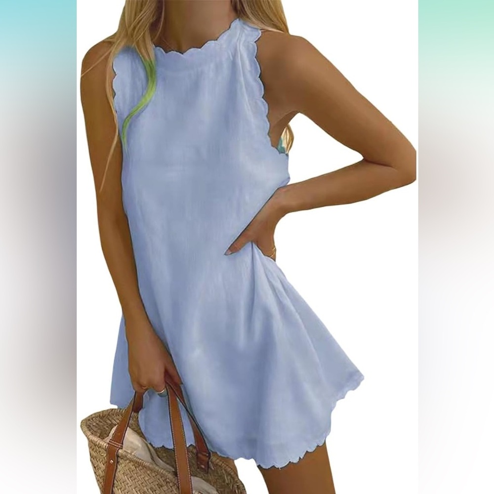 NWOT Light Blue Scalloped Sleeveless Dress